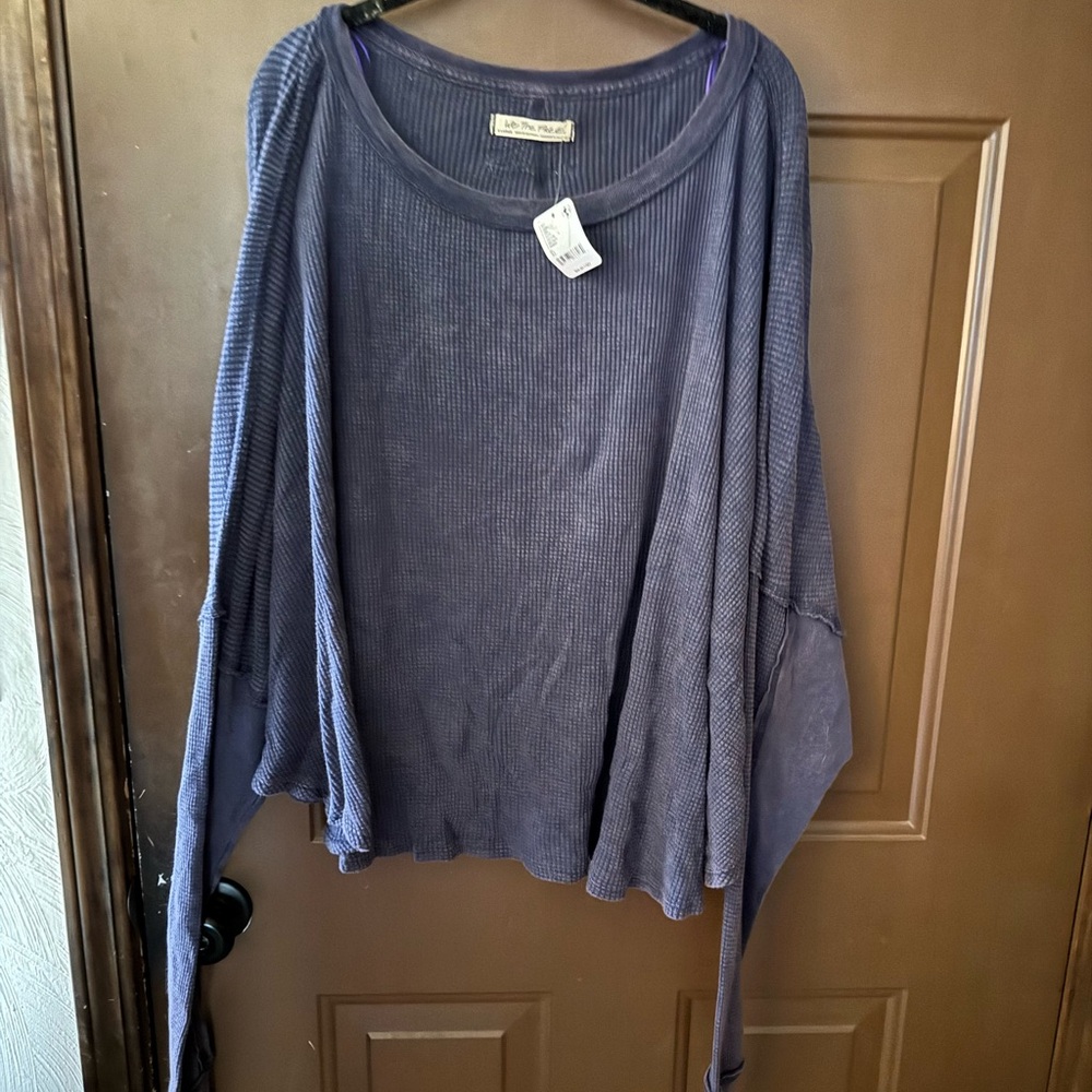 Free People Blue Oversized Blouse Relaxed Fit
